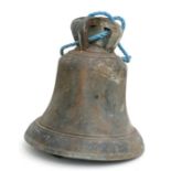 An antique cast bronze church or chapel bell with iron clapper. 30cm (11.75 ins) high 27cm (10.5