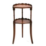 A mahogany two tier occasional table with 3/4 galleried top on splayed legs. 34cm 913.5 ins) wide