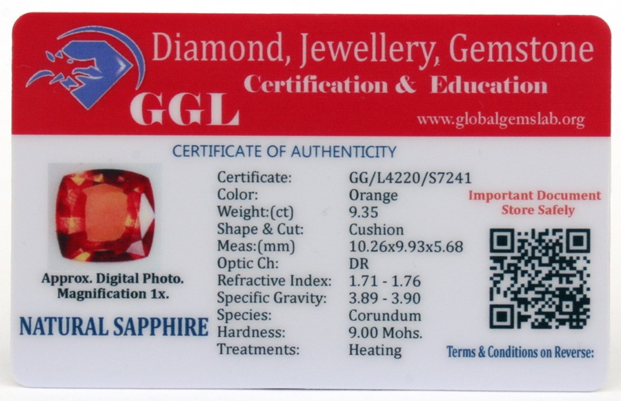 A natural sapphire loose gemstone with GGL certificate report stating the sapphire to be 9.35cts, - Image 2 of 2