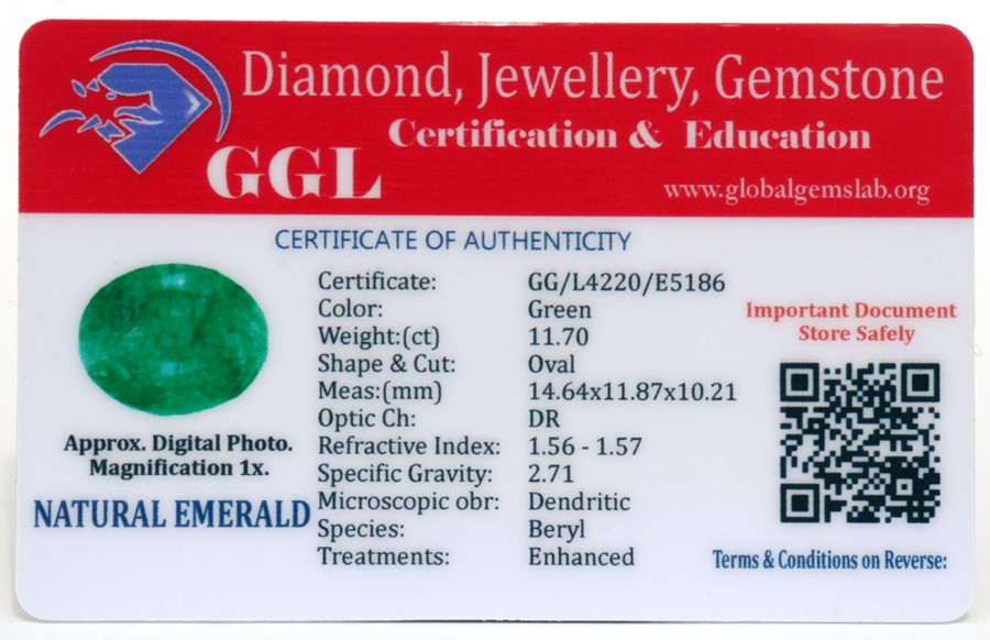 A natural emerald loose gemstone with GGL certificate report stating the emerald to be 11.70cts, - Image 3 of 3