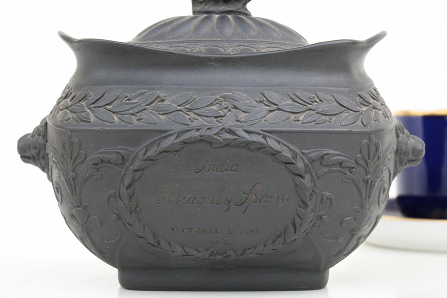 A Victorian black basalt sugar bowl and cover 'India, Portugal & Spain, Vittoria 21st June 1813' - Image 6 of 6