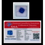 A natural sapphire loose gemstone with GGL certificate report stating the sapphire to be 7.55cts,