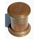 A brass and copper Victorian Naval trench art tobacco jar, having a QV Crown and Anchor to the