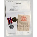 A WW2 Royal Air Force casualty War Medal attributed to Leading Aircraftman Frank Carr who was killed