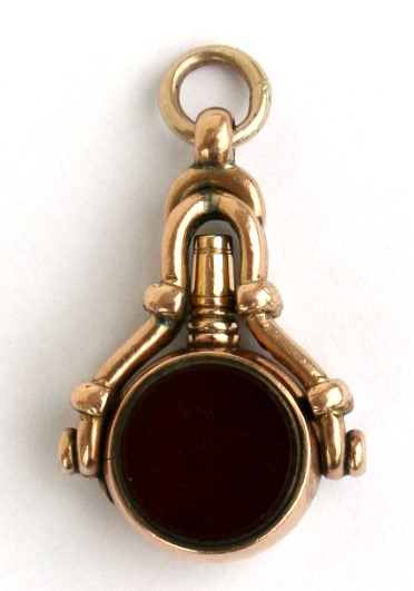 A Victorian 10ct rose gold blood stone and carnelian set pocket watch fob with swivel action