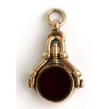 A Victorian 10ct rose gold blood stone and carnelian set pocket watch fob with swivel action