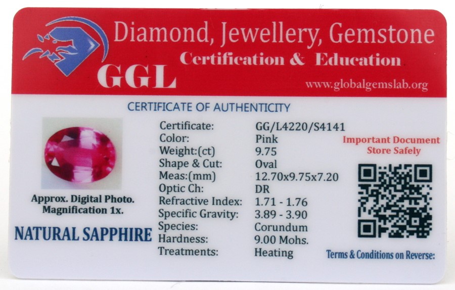 A natural sapphire loose gemstone with GGL certificate report stating the sapphire to be 9.75cts, - Image 2 of 3