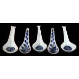 A set of three 18th century Chinese blue and white spoons with moulded terminals, together with a