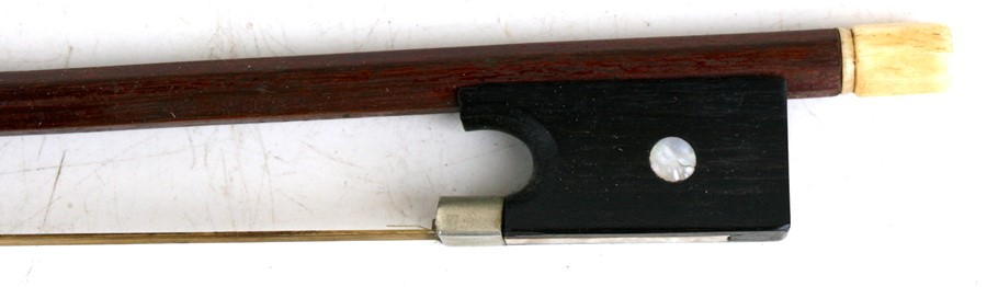 A one-piece backed violin and bow, the back 35.5cms (14ins) long, in a pine carry case. - Image 10 of 10