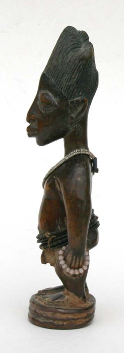 African/tribal art. A Nigerian Yoruba male Ibeji twin figure with glass and coconut shell beads. . - Image 5 of 7