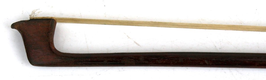 A one-piece backed violin and bow, the back 35.5cms (14ins) long, in a pine carry case. - Image 4 of 10