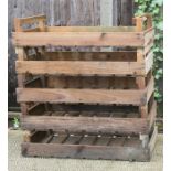 Five wooden apple crates.