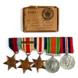 A WW2 mounted medal of five consisting of the 39/45 Star, Africa Star with 8th Army clasp,