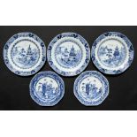 Five 19th century Chinese blue & white plates, the largest, 23cms (9ins) diameter (5).Condition