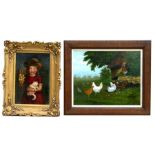 G Verlinden - Chickens in a Field - signed and dated 1900 lower right,, framed, 34 by 27cm (13.5