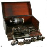 A cased jewellery or watch makers lathe and accessories.