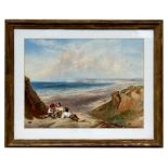19th century continental school - Children in the Sand Dunes - watercolour, framed & glazed, 69 by