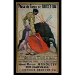 A Spanish Bull fighting advertising poster for 'Plaza de Toros de Barcelona' 9th July 1948, framed &