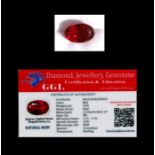 A natural ruby loose gemstone with GGL certificate report stating the ruby to be 9.90cts, oval cut