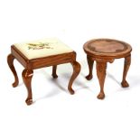 A walnut stool on cabriole legs; together with an Eastern hardwood occasional table (2).