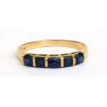 A 9ct gold five-stone sapphire ring, approx UK size 'N'.