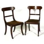 A pair of Regency mahogany dining chairs with drop-in seats, on sabre front supports (2).