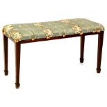 An Edwardian mahogany line inlaid duet stool on square tapering legs with spade feet, 92cms (