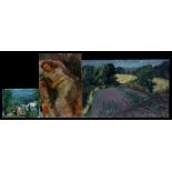 Three modern British oil paintings on board, one signed Anne Roger, the largest 62 by 41cms (24.5 by