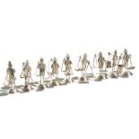 A set of ten figural white metal menu or place holder stands, each 6.5cms (2.5ins) high (10).