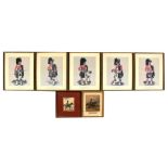 A set of five framed and glazed Scottish Regiment prints of the Black Watch, Argyll & Sutherland