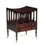 A reproduction mahogany four-division Canterbury with two drawers, on turned legs, 44cms (17.