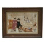 A needlework picture depicting a puritan scene, framed & glazed, 25 by 16cms (9.75 by 6.25ins).