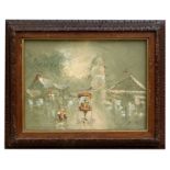 Filipino school - Figures in a Rickshaw - indistinctly signed lower right, oil on canvas, framed, 29