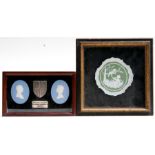 A pair of Wedgwood Jasperware Queen Elizabeth II Jubilee commemorative plaques, framed and mounted