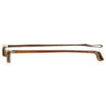 A silver mounted antler handled riding crop; together with a Malacca antler handled riding crop (