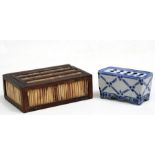 A porcupine quill box; together with a blue & white flower brick (2).