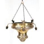 An early 20th century silver plated three-arm ceiling light.