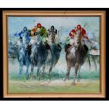 Taylor (modern British) - Race Horses - signed lower right, oil on canvas, framed, 60 by 50cms (23.5
