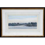 R Winter - River Scene with Figures & a Windmill, signed lower left, watercolour , framed &