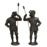 A pair of late 19th century spelter figures, 34cms (13.5ins) high.