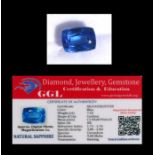 A natural sapphire loose gemstone with GGL certificate report stating the sapphire to be 7.55cts,