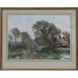 Henry Charles Fox - Horse & Cart on a Country Lane - signed & dated 1926 lower right, gouache,