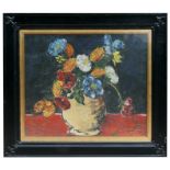 Hilary Shaw - Still Life of Flowers in a Vase - oil on canvas, labelled to verso, framed & glazed,