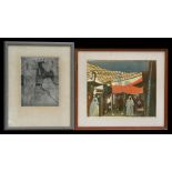 Pamela Heway - Moroccan Market Scene - woodblock, signed & dated 1963 in pencil to margin, framed,