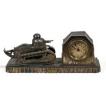 A rare WW1 French 505th Regiment Renault Tank and Clock combined desk ornament. Made of metal with a