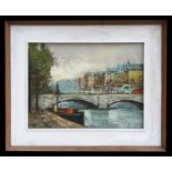 Mid 20th century school - Riverside Scene - oil on canvas, framed, 39 by 29cms (15.25 by 11.5ins).