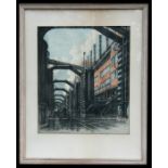 20th century school - Industrial Railway Scene - pen, ink & wash, framed & glazed, 60 by 71cms (23.5