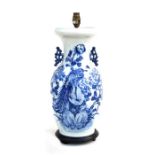 A 19th century Chinese blue and white vase converted to a table lamp, 46cm (18ins) high.
