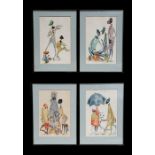 A set of four prints depicting stylised West Indian figures, signed 'NINA', framed & glazed, 26 by