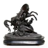 A Victorian spelter group mounted on an ebonised plinth, 26cms (10.25ins) high.